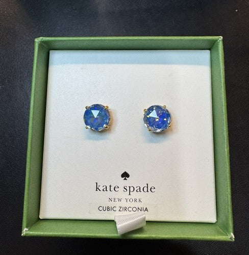Kate Spade earrings Bright Ideas blue crystal studs sparkly goldtone