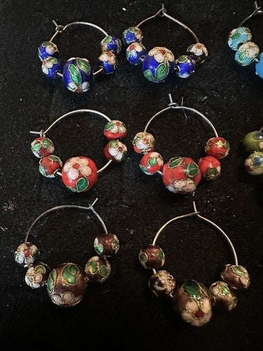 Lot of 12 Cloisonne Wine & Drink Glass Charms - Multicolor Cloisonné