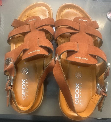 Geox Respira Sandals Brown Leather Open Toe Slingback Size 38 / 7.5