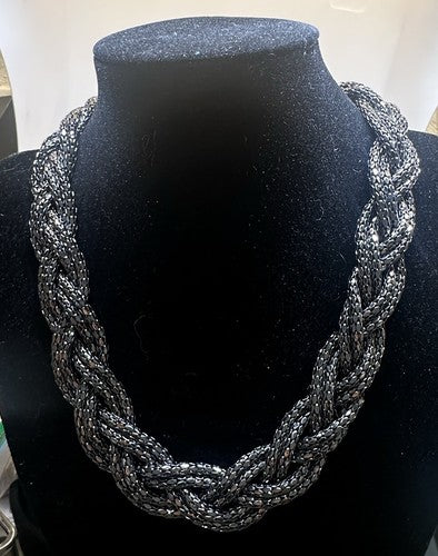 Graziano Gunmetal Dragonscale Large Braided Statement Necklace 22.5”