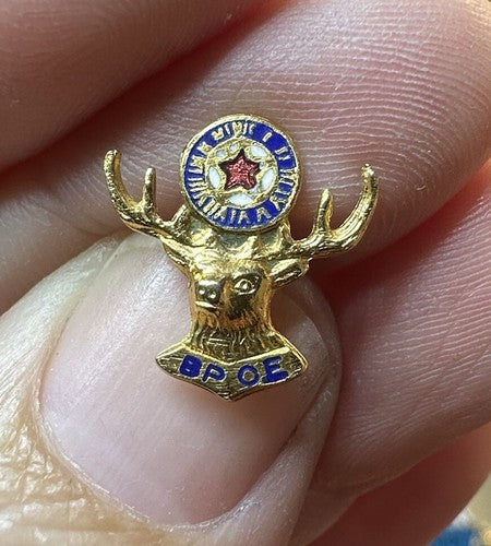 Antique Elks Lodge Gold Tone Screw Back Button Pin BPOE