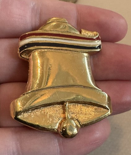 Vintage Liberty Bell Gold Tone Enamel Pin Brooch Patriotic USA