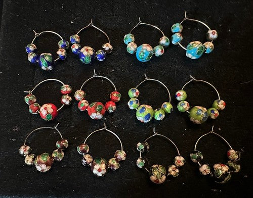 Lot of 12 Cloisonne Wine & Drink Glass Charms - Multicolor Cloisonné
