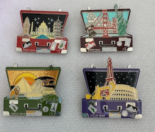 4x Destination Imagination DI Trading Pin 2019 Colorado Suitcases Continents USA