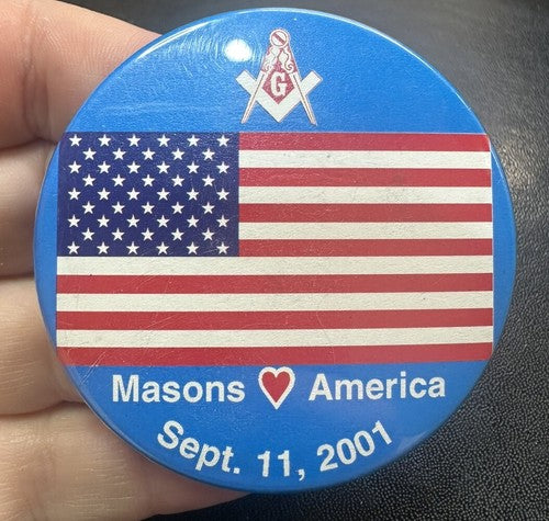 Masons Love America Masonic Pin September 11th 9/11 American Flag Enamel Heart