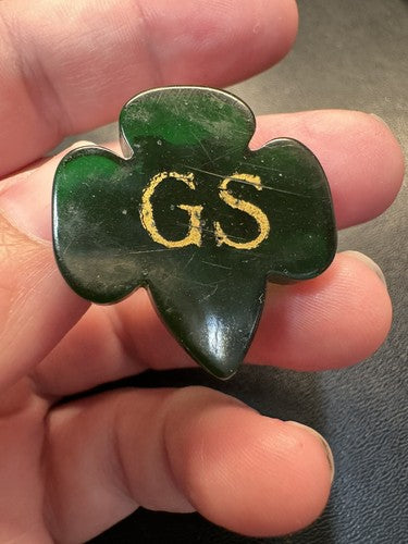 Vintage Girl Scouts Bakelite Look Dress Clip Badge Pin Green Gold
