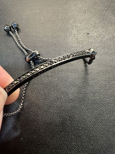 VGU Kendra Scott Ott Adjustable Chain Bracelet Gunmetal tone black crystals