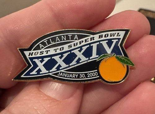 NFL Super Bowl XXXIV Rams vs Titans Atlanta Georgia Jan. 30 2000 Lapel Pin Peach