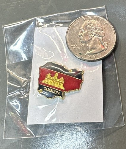 CAMBODIA Country Shaped Cambodian Khmer Metal Flag Lapel Pin Badge NEW Old Stock