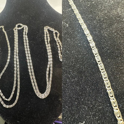 Vintage 50” Silver Tone Flat Scroll Link Chain Necklace 50 Inch