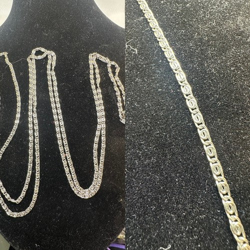 Vintage 50” Silver Tone Flat Scroll Link Chain Necklace 50 Inch