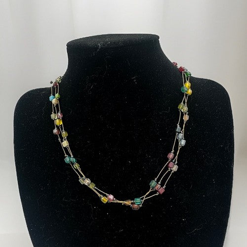 ZAD 3 Row Multi color Glass Bead Necklace 16”-18”