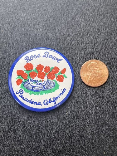 Vintage Rose Bowl Rose Pin Pinback Button - Lapel Pin Pasadena, California