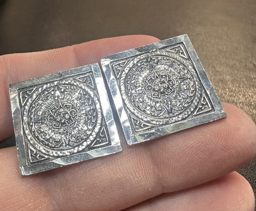 PLAFINA OF TAXCO 925 STERLING SILVER AZTEC MAYA DESIGN CUFFLINKS