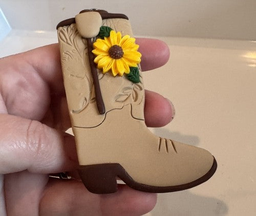 Handmade Clay Cowboy Boot CHRISTMAS ORNAMENT SUNFLOWER STATE Kansas SIGNED