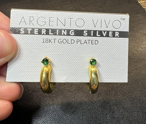 Argento Vivo 18k Gold Over Sterling Silver Huggie Hoop Earrings Green Stone $68