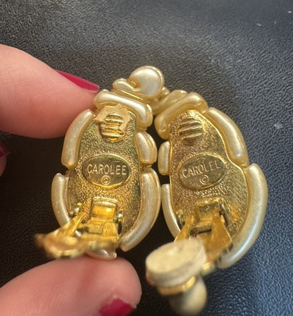 Vintage Carolee Conch Crystal Shell Seashell Clip On Earrings