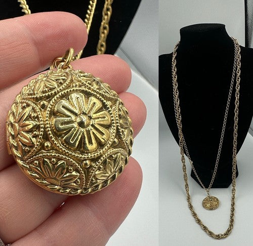 1928 Layered Domed Pendant Necklace With Locket