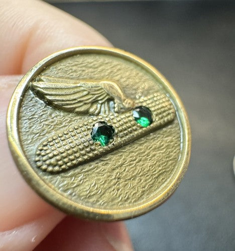 Vintage Dekalb Service Award Tie Lapel Pin Green Stones