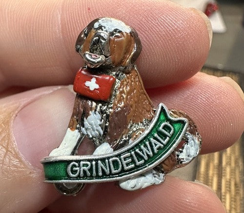 Vintage Grindelwald Switzerland Bernese Dog Alps Mountain Pin Brooch Signed