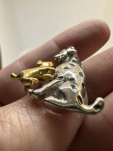 Vintage Two Tone Avon Dalmatian Dog And Pup Brooch Pin Gold Silver Tone Puppy