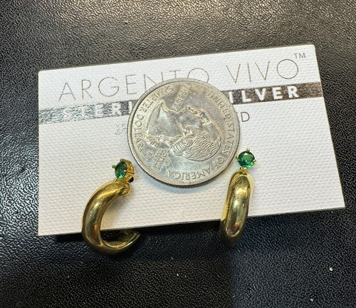 Argento Vivo 18k Gold Over Sterling Silver Huggie Hoop Earrings Green Stone $68