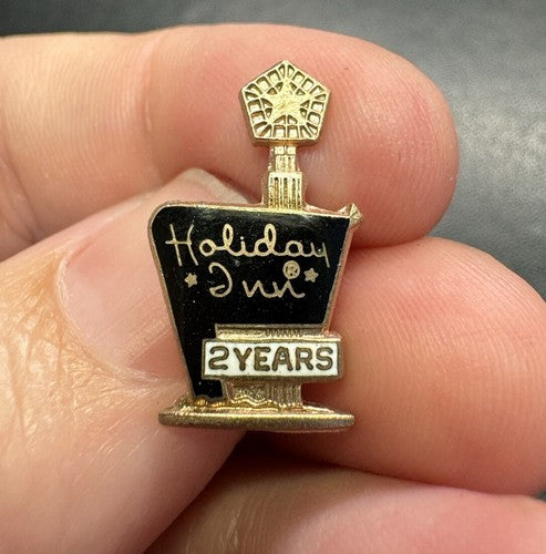 Unique Holiday Inn 2 Years Vintage Lapel Pin - Black Enamel Rose Gold Balfour