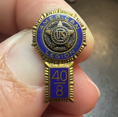 American Legion 40/8 Pin Screw Back Blue & Gold Colors Forty Men or Eight Horses