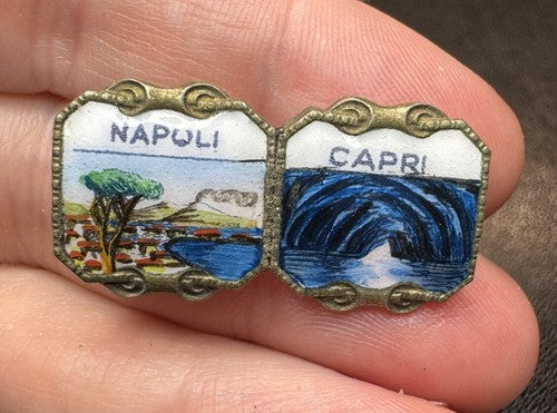 Antique NAPOLI CAPRI Pin ITALY Souvenir Travel Lapel Diptych Naples