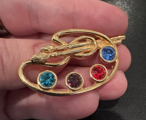 Vintage 1994 Avon Painter's Palette Artist Multicolor Rhinestone Tack Pin