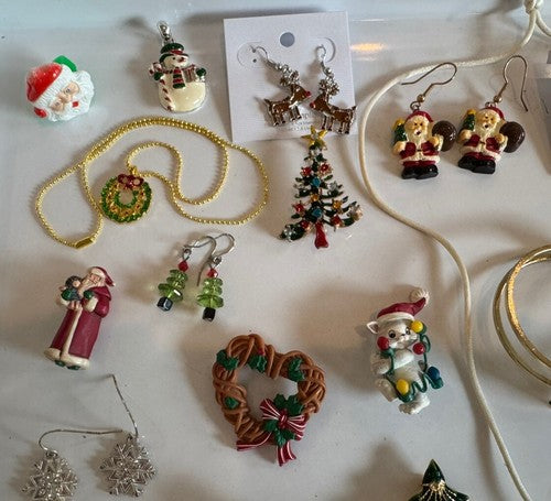 Lot Vintage To Now Christmas Pins Brooch Earrings Lot Some Signed 49pcs.