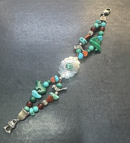 Carolyn Pollack Sterling Silver Multi Gemstone Concho Fetish Bracelet Beautiful!