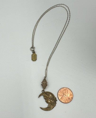 Signed Piddily Links Vintage Necklace Pendant Crescent Moon Glass 1980s RARE