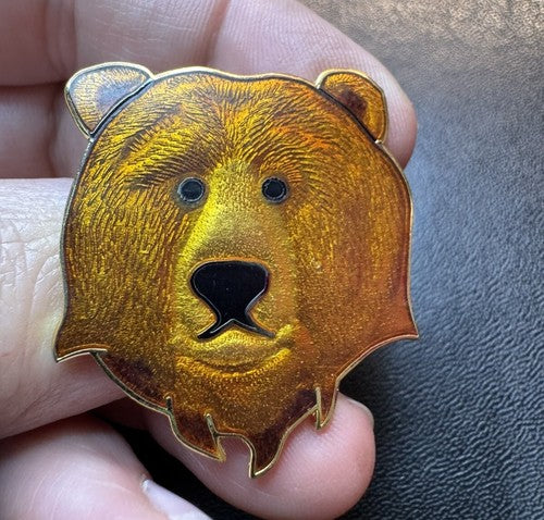 Lovely Alaska Artist William Spear Brown Grizzly Bear Head Enamel Pin HANDSOME!