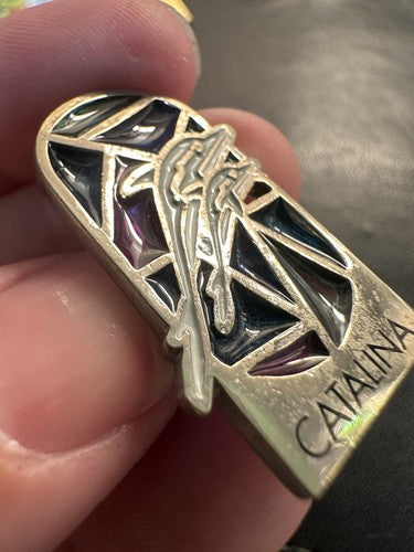Vintage Catalina Island Pewter Stained Glass Look Travel Souvenir Pin Dolphins
