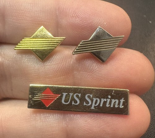 Vintage Lot/3 US Sprint Logo Gold Tone Service Lapel Pins Telecom Telephone