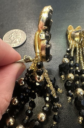 Vintage Glam 1980s Nightingale Sherry De Peé  Runway Statement Earrings Gold