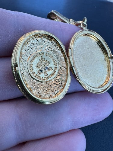 The Vatican Library Collection Gold Bar Locket Dangle Brooch Pin Red Crystals