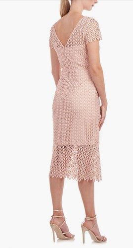 Kay Unger Soft Blush Tatum Floral Lace Midi Dress Size 2 $248 Peachy Pink