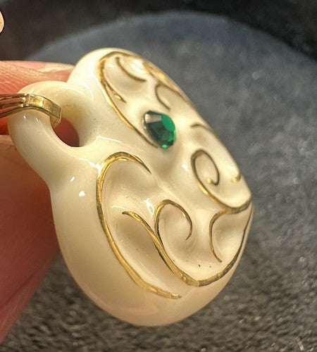 Vintage LENOX Ceramic Angel Wing HEART Shape Birth Stone Pendant May Emerald