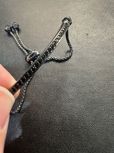 VGU Kendra Scott Ott Adjustable Chain Bracelet Gunmetal tone black crystals