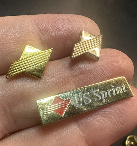 Vintage Lot/3 US Sprint Logo Gold Tone Service Lapel Pins Telecom Telephone