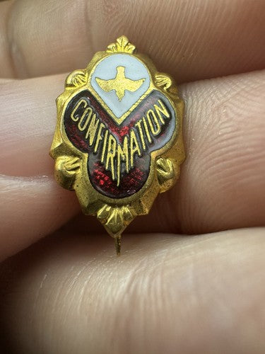 Antique Come Holy Ghost Enlighten Me Dove Confirmation Lapel Pin - Stunning!