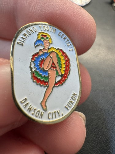 Diamond Tooth Gerdie's Dawson City Yukon Pin Vintage Pinback Enamel Lady Travel