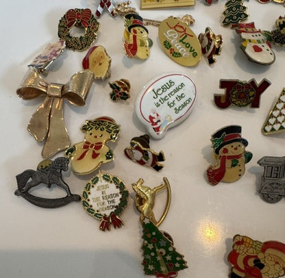 Christmas Lapel Flat Brooch Pin Lot Vintage to Modern 65 pcs