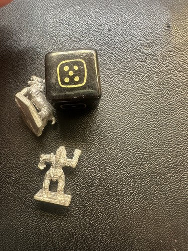 Lot of 4 metal miniatures and 1 Hand Painted Die One Figure Marked 1978