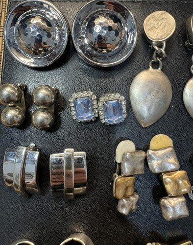Lot of Vintage Clip On Earrings 13 Pairs Most Signed Pearl Silver Tone Glass