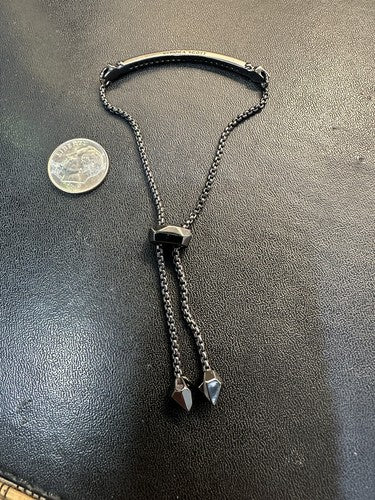 VGU Kendra Scott Ott Adjustable Chain Bracelet Gunmetal tone black crystals