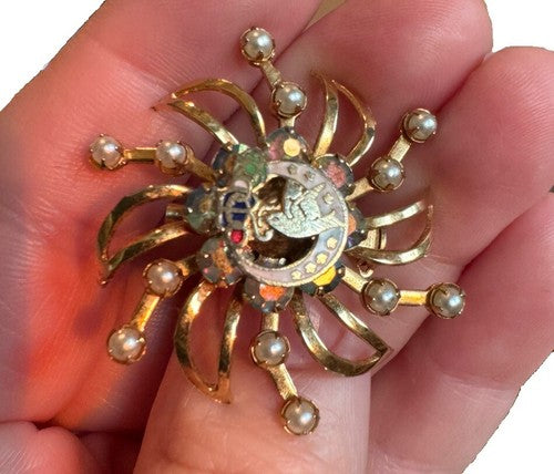 Vintage Odd Fellows Daughters Of Rebekah Brooch Pin Pearl AB Rhinestone IOOF