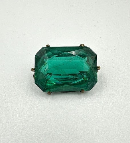 Incredible Antique Early Art Deco Made In Czechoslovakia Green Glass Brooch